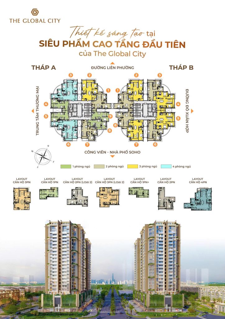 mặt bằng căn hộ 3pn the global city, căn hộ 3 phòng ngủ global city, thiết kế căn hộ hạng sang, masterise homes.